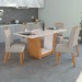 Mesa de Jantar 6 Lugares Apogeu Vênus com Vidro Amêndoa Clean/Off White/Veludo Liso Capuccino - Móveis Lopas