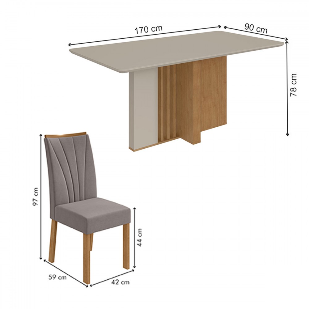 Mesa de Jantar 6 Lugares Astrid Apogeu com Vidro Amêndoa Clean/Off ...