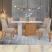 Mesa de Jantar 6 Lugares Astrid Vênus com Vidro Amêndoa Clean/Off White/Linho Rinzai Bege - Móveis Lopas