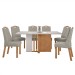 Mesa de Jantar 6 Lugares Astrid Vênus com Vidro Amêndoa Clean/Off White/Veludo Liso Capuccino - Móveis Lopas