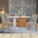 Mesa de Jantar 6 Lugares Astrid Vênus com Vidro Amêndoa Clean/Off White/Veludo Liso Capuccino - Móveis Lopas