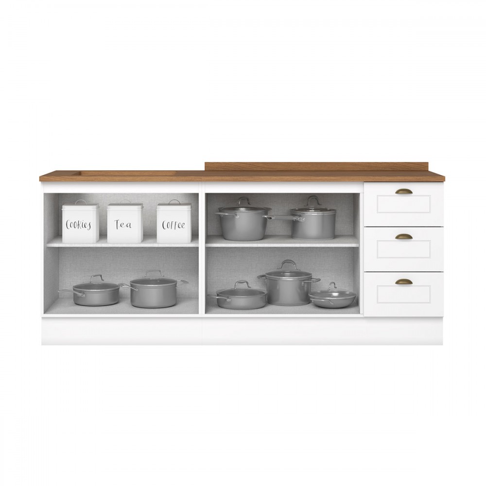 Cozinha Compacta Americana 4 Portas 3 Gavetas 100% Mdf Branco Nature 