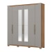 Guarda-Roupa Casal Dallas 6 Portas 4 Gavetas com Espelho Nature/Cinza - Henn