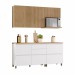 Cozinha Compacta Rainha 5 Portas 5 Gavetas Ripado 100% Mdf Branco/Nature - Nesher