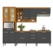Cozinha Completa Burguesa Premium 10 Portas 5 Gavetas com Vidro 100% Mdf Freijó/Grafite - Nesher