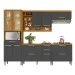 Cozinha Completa Burguesa Premium 10 Portas 5 Gavetas com Vidro 100% Mdf Freijó/Grafite - Nesher