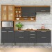 Cozinha Completa Burguesa Premium 10 Portas 5 Gavetas com Vidro 100% Mdf Freijó/Grafite - Nesher