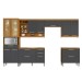 Cozinha Completa Burguesa Premium 12 Portas 5 Gavetas com Vidro 100% Mdf Freijó/Grafite - Nesher
