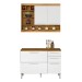 Cozinha Compacta Burguesa Premium 4 Portas 3 Gavetas 100% Mdf Amadeirado Freijó/Branco - Nesher