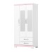 Guarda-Roupa Solteiro Açaí 3 Portas 2 Gavetas com Espelho Flex Branco e Branco/Rosa Chá - Henn