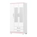Guarda-Roupa Solteiro Açaí 3 Portas 2 Gavetas com Espelho Flex Branco e Branco/Rosa Chá - Henn