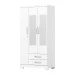 Guarda-Roupa Solteiro Açaí 3 Portas 2 Gavetas com Espelho Flex Branco e Branco/Rosa Chá - Henn