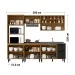 Cozinha Completa Laura 9 Portas 3 Gavetas com Vidro 100% Mdf Freijo/Nero - Mx Móveis