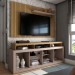 Rack com Painel para TV Até 65 Polegadas Columbia Ripado 2 Portas Cinamomo/Off White - Panorama Móveis
