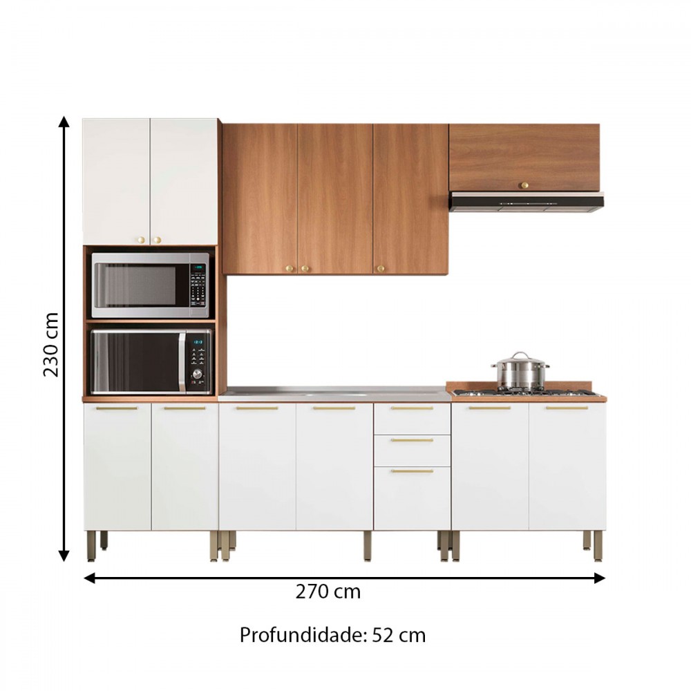 Cozinha Completa Sálvia 12 Portas 3 Gavetas Freijó/Branco 908422 - Telasul