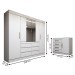 Guarda-Roupa Casal Honey 4 Portas 6 Gavetas e Cômoda 1 Porta 4 Gavetas Espelho Branco - Panorama Móveis