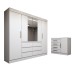 Guarda-Roupa Casal Honey 4 Portas 6 Gavetas e Cômoda 1 Porta 4 Gavetas Espelho Branco - Panorama Móveis