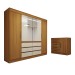 Guarda-Roupa Casal Honey 4 Portas 6 Gavetas e Cômoda 1 Porta 4 Gavetas Espelho Cinamomo/Off White - Panorama Móveis