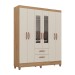 Guarda-Roupa Solteiro Fortaleza 6 Portas 2 Gavetas com Espelho Canelato Rústico/Natura/Off White - Atualle Móveis