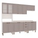Cozinha Completa Iluminata Ester 12 Portas 3 Gavetas 100% Mdf com Vidro Branco/Fendi/Mineral - Genialflex