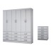 Guarda-Roupa Casal Stella 6 Portas 9 Gavetas com Cômoda 5 Gavetas Branco - Panorama Móveis