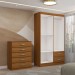 Guarda-Roupa Solteiro Eden 4 Portas 2 Gavetas e Espelho com Cômoda 5 Gavetas Cinamomo - Panorama Móveis