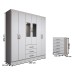 Guarda-Roupa Casal Emma 6 Portas 3 Gavetas e Espelho com Cômoda 5 Gavetas Branco - Panorama Móveis