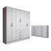Guarda-Roupa Casal Lydia 6 Portas 3 Gavetas com Cômoda 10 Gavetas Branco - Panorama Móveis