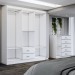 Guarda-Roupa Casal Adam 6 Portas 2 Gavetas e Espelho com Cômoda 1 Porta 5 Gavetas Branco - Panorama Móveis