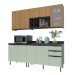 Cozinha Compacta Azaleia 8 Portas e 3 Gavetas com Divisor de Talheres Mármore Lunar/Verde Mar/Freijó - Tecnomobili