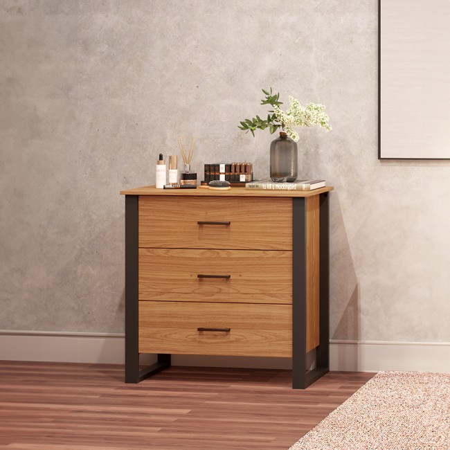 Cômoda 3 Gavetas Industrial Freijó/Preto - Dalla Costa