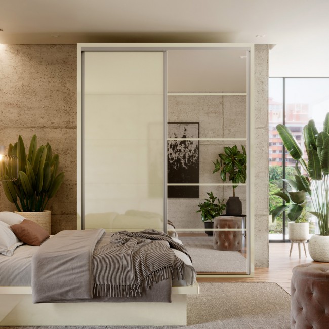 Guarda-Roupa 2 Portas de Correr 2 Gavetas 7 Prateleiras Espelhado Basic Off White - Dalla Costa