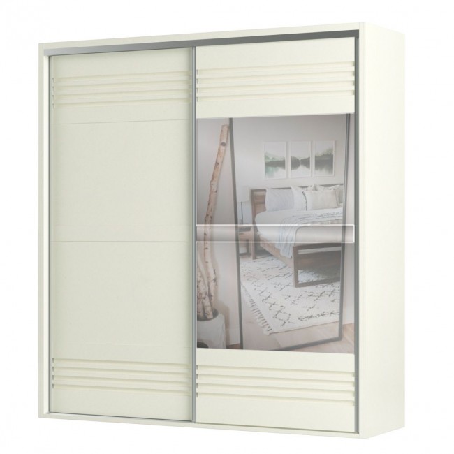 Guarda-Roupa 2 Portas de Correr 7 Prateleiras Espelhado Ripado Off White - Dalla Costa