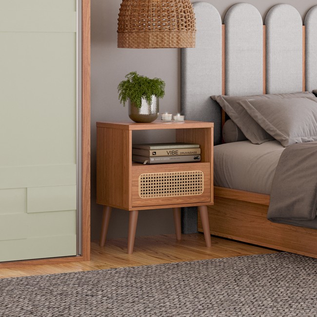 Mesa de Cabeceira 1 Gaveta Tela Natural Curve Freijó - Dalla Costa