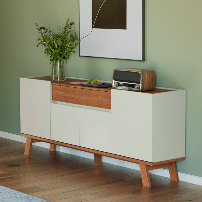 Balcão 4 Portas 1 Gaveta Lisboa Off White/Freijó - Dalla Costa