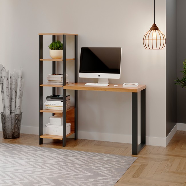 Mesa para Escritório 5 Prateleiras Industrial Freijó/Preto - Dalla Costa