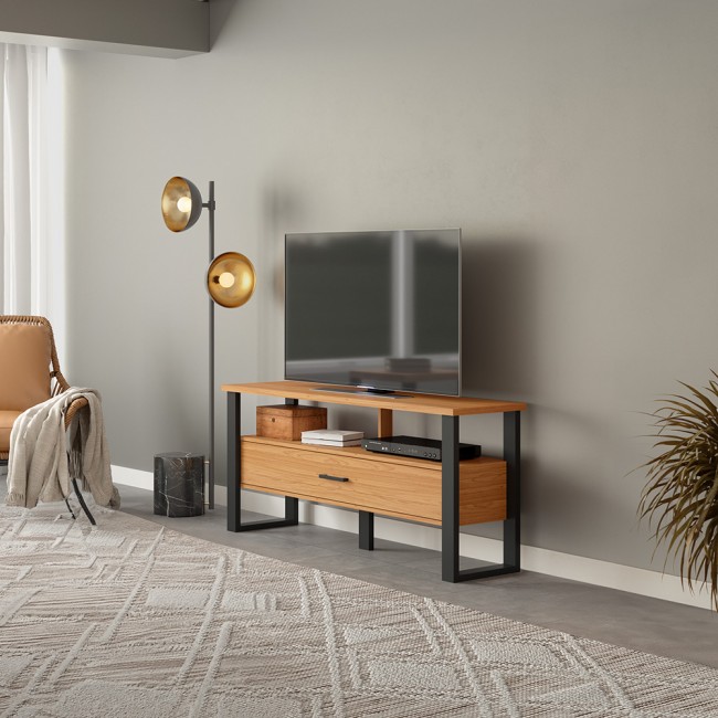 Rack para TV Até 55 Polegadas 1 Gaveta Industrial Freijó/Preto - Dalla Costa