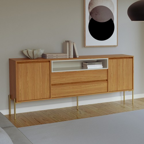 Balcão Buffet 184cm Florença com 2 Portas 2 Gavetas e 1 Nicho - Freijó/Off White Dalla Costa