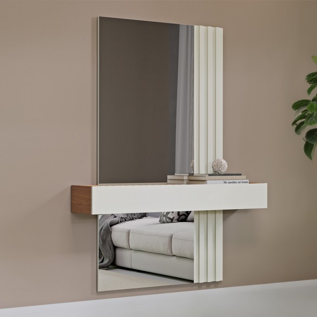 Aparador Suspenso Espelhado Ripado 100% Mdf - Freijó/Off White Dalla Costa