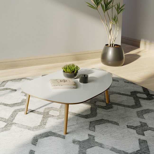 Mesa de Centro Orgânica 90cm com Pés de Madeira Off White/ Freijó - Dalla Costa