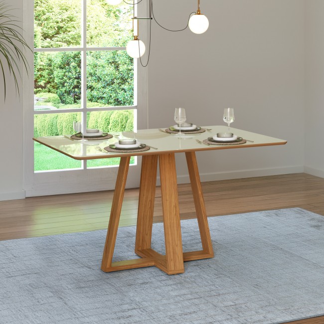 Mesa de Jantar 135cm 4 Lugares Off White/ Freijó - Dalla Costa