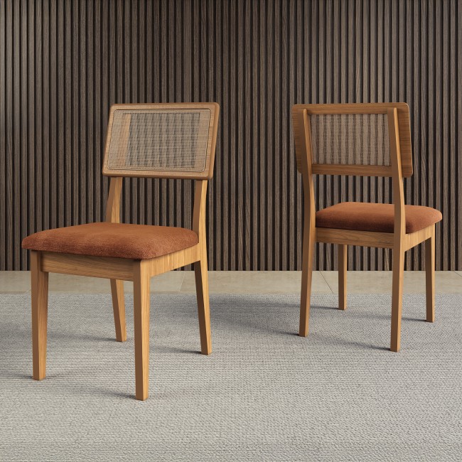 Kit 2 Cadeiras 100% Mdf Estofadas com Encosto em Tela Freijó/Vermelho Veronese J26 - Dalla Costa