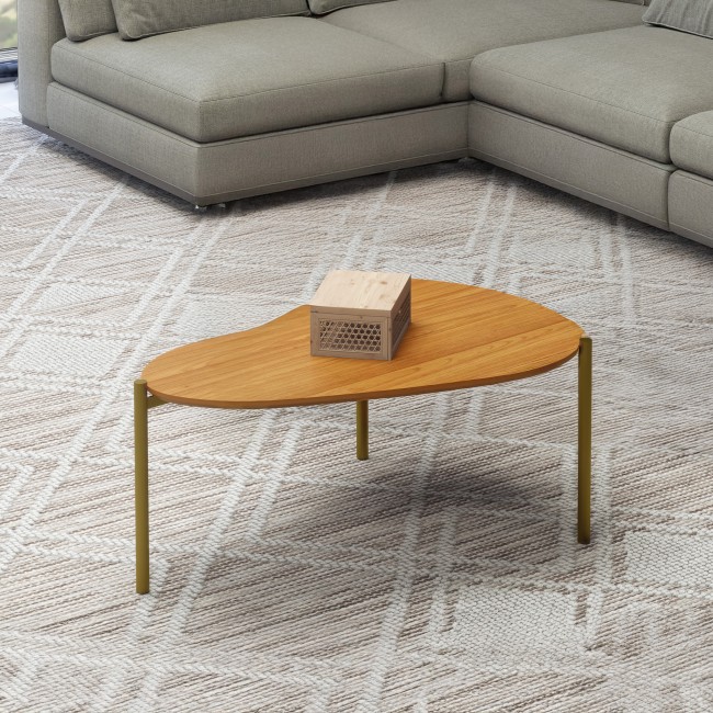 Mesa de Centro Orgânica Florença 70cm com Pés Metálicos Freijó/Gold - Dalla Costa