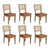 Conjunto Sala de Jantar Mesa Nature Off White/Freijó com 6 Cadeiras Palha Sintética Ca35 Vermelho Veronese