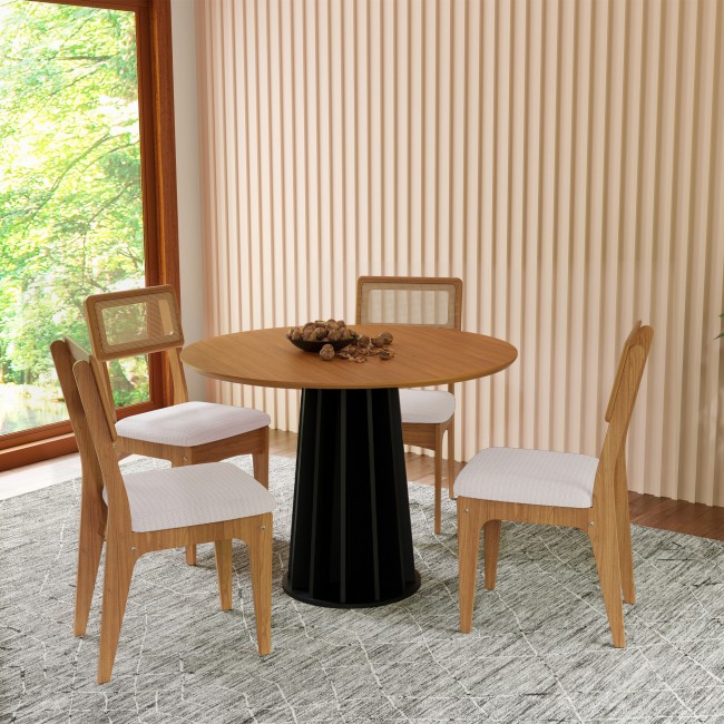 Conjunto Sala de Jantar Mesa Redonda Nature com 4 Cadeiras Tela Sintética Freijó/Perto Fosco/Césare Claro