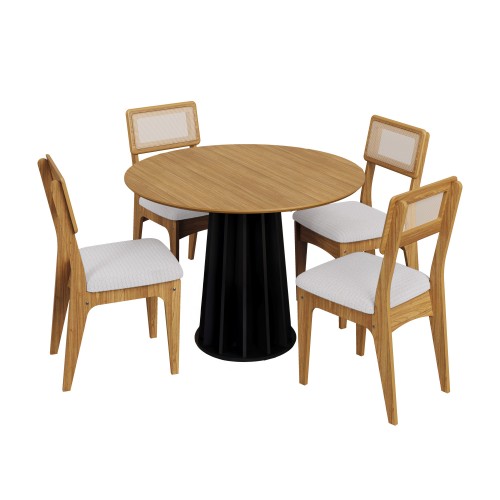 Conjunto Sala de Jantar Mesa Redonda Nature com 6 Cadeiras Tela Sintética Freijó/Perto Fosco/Césare Claro