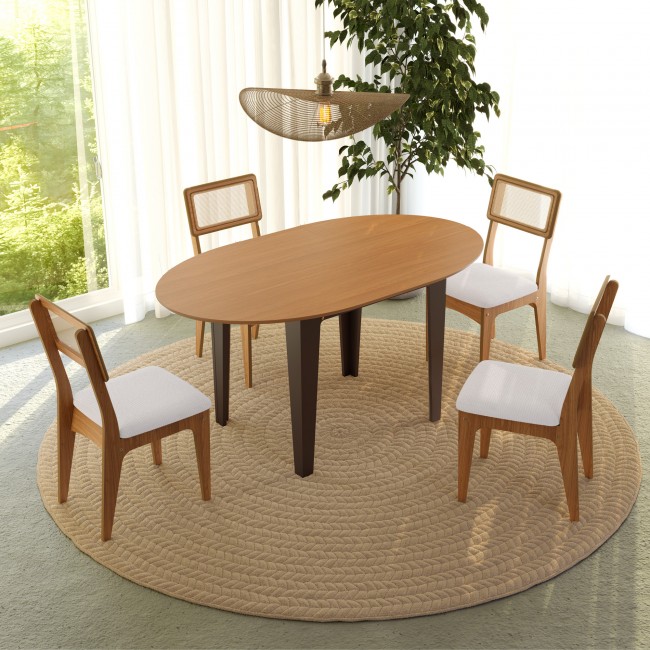 Conjunto Sala de Jantar Mesa Nature Extensível com 4 Cadeiras Tela Sintética Freijó/Preto Fosco/Césare Claro Bouclé