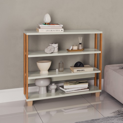 Estante para Livros 4 Prateleiras Industrial Off White/Freijó - Dalla Costa