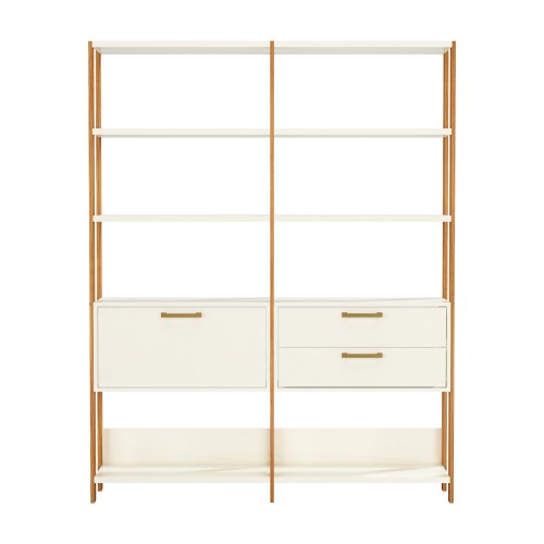 Estante para Livros 2 Gavetas 1 Porta Industrial Off White/Freijó - Dalla Costa