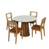 Conjunto Sala de Jantar Mesa Redonda Nature com 4 Cadeiras Tela Sintética Off White/Freijó/Vermelho Veronese